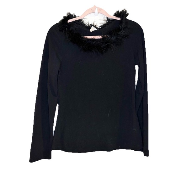 JKLA California Tops - Vintage 90s JKLA California Sparkly Black Feather Trimmed‎ Long Sleeve Womens M